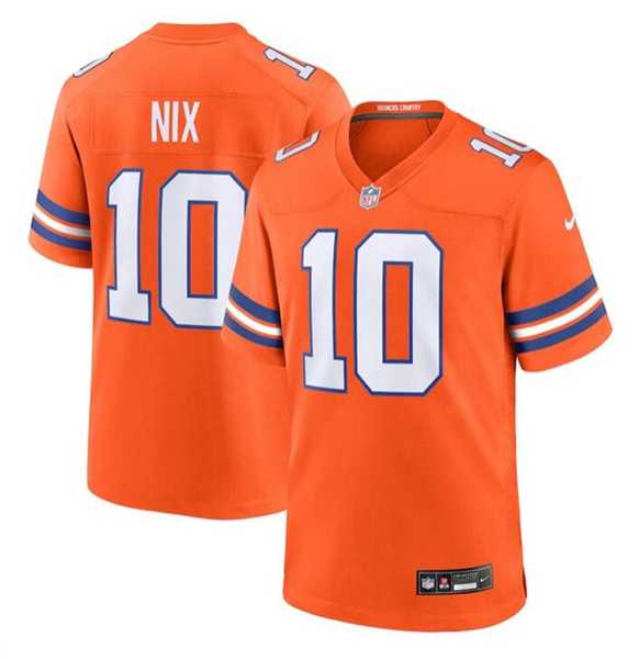 Men & Women & Youth Denver Broncos #10 Bo Nix Orange Mile High Collection F.U.S.E. 1977 Throwback Stitched Game Jersey->denver broncos->NFL Jersey